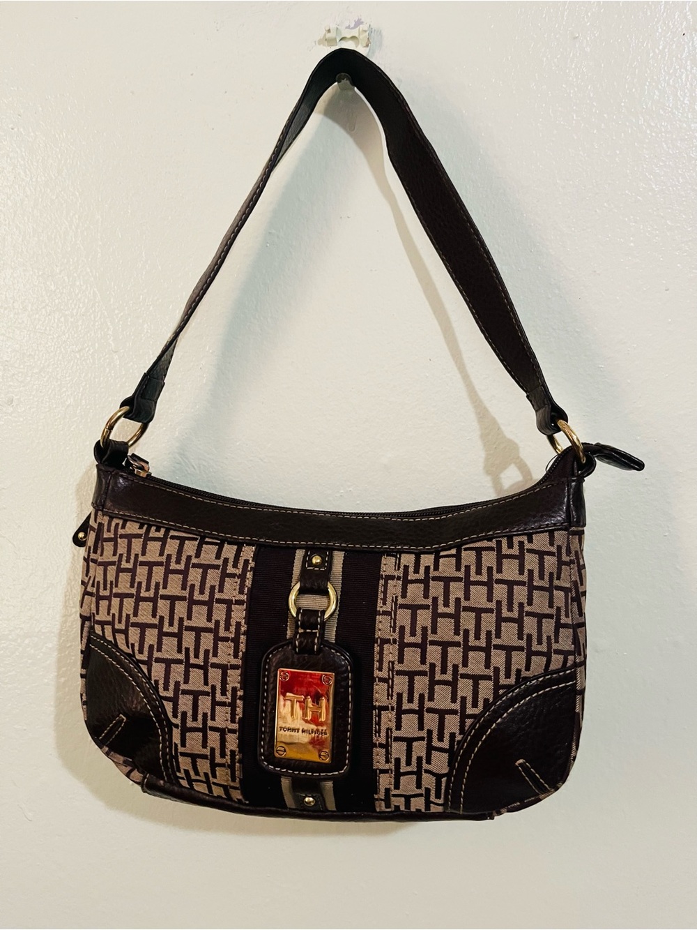 Tommy Hilfiger Brown Signature Canvas Shoulder Bag